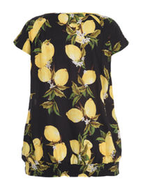 Ladies Lemon Printed Short Sleeve Summer Blouses With Elastic Hem All Size