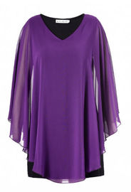 Bright Purple Ladies Plus Size Dresses With Big Flounce Chiffon Sleeve