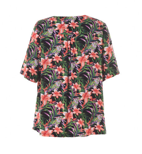 Pleat Eye Catching  Ladies Fashion Tops With Printed Color V Neck For Summer