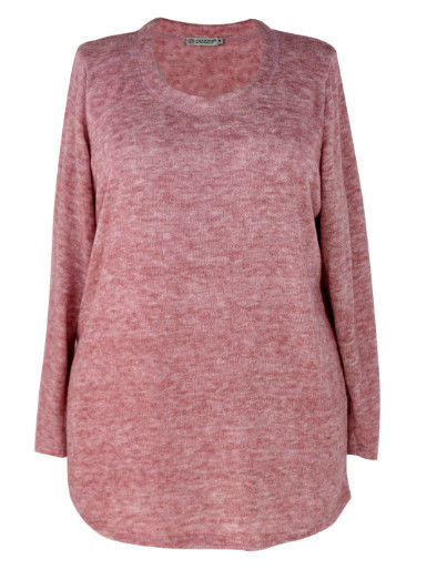 Comfortable Fashion Ladies Blouse Round Neck Knitted Long Blouse With Buttons At Back