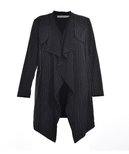 Long Sleeve Woven Fabric Ladies' Striped Coat With Frill Placket For Autumn