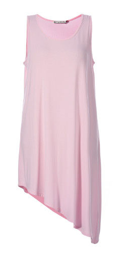 Sweet Pink Color Sleeveless Womens Casual Summer Dresses With Asymmetrical Hem